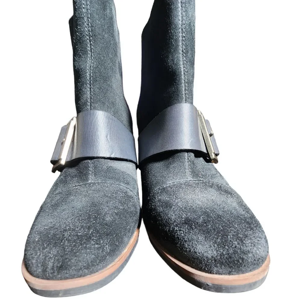 Korks by Kork-Ease Denoon Black Suede Leather Heel Zip Monk Strap Booties Size 6